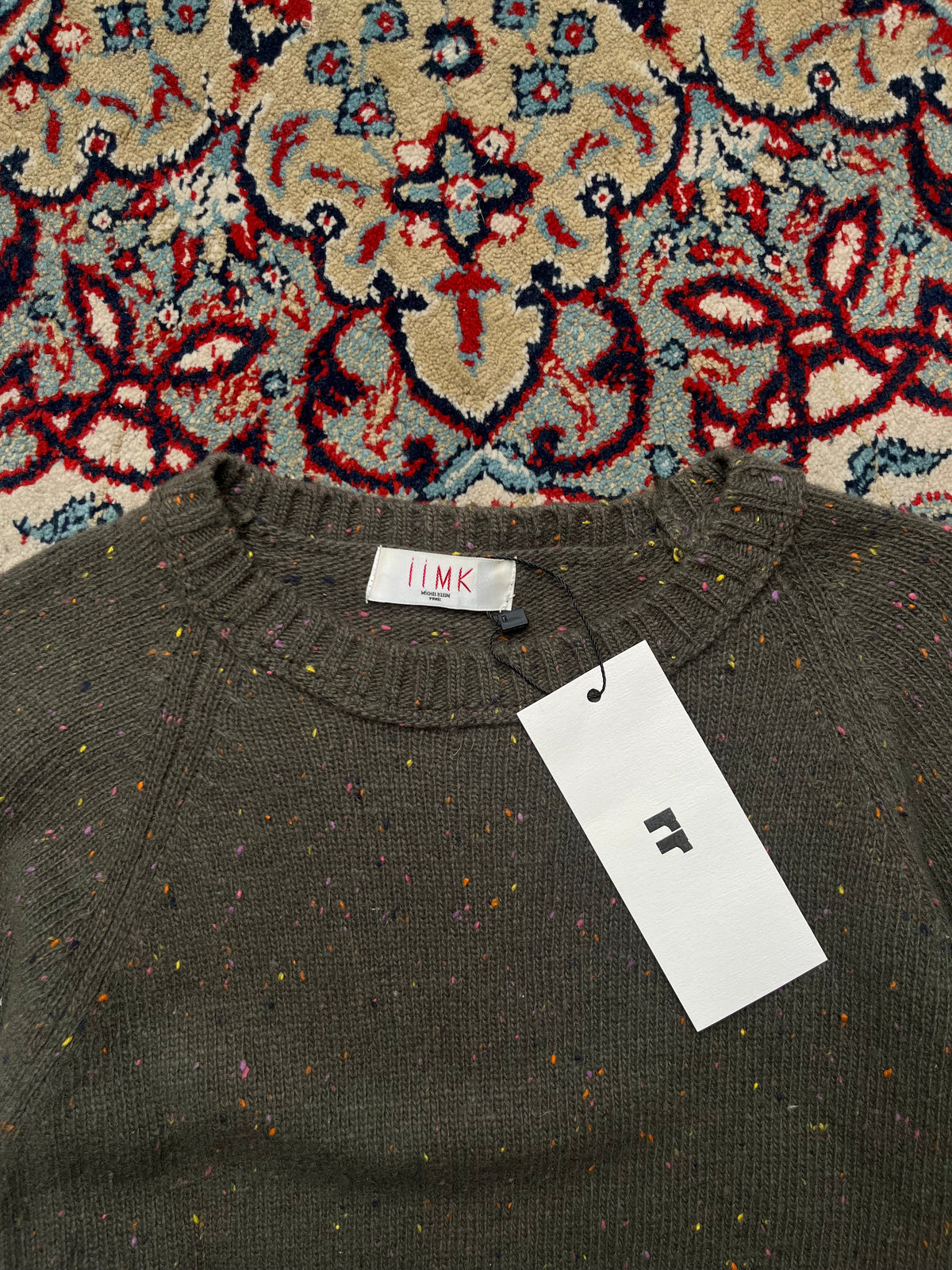 iiMK Michel Klein Paris Womens Olive Brown Knit Crewneck Sweater - M