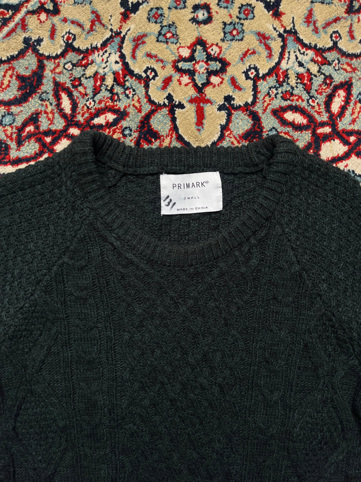 Primark Dark Green Cable Knit Crewneck Raglan Sweater - M