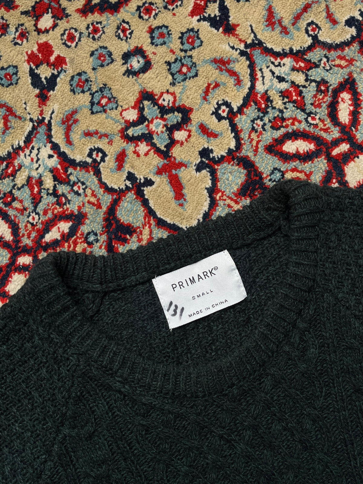 Primark Dark Green Cable Knit Crewneck Raglan Sweater - M