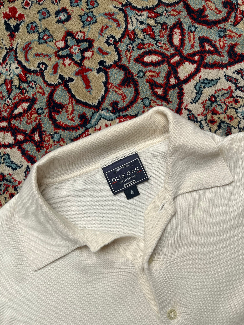 Olly Gan Off-White Cream Polo Collar Knit Sweater - L