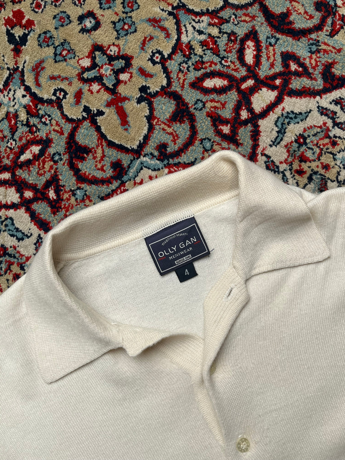Olly Gan Off-White Cream Polo Collar Knit Sweater - L