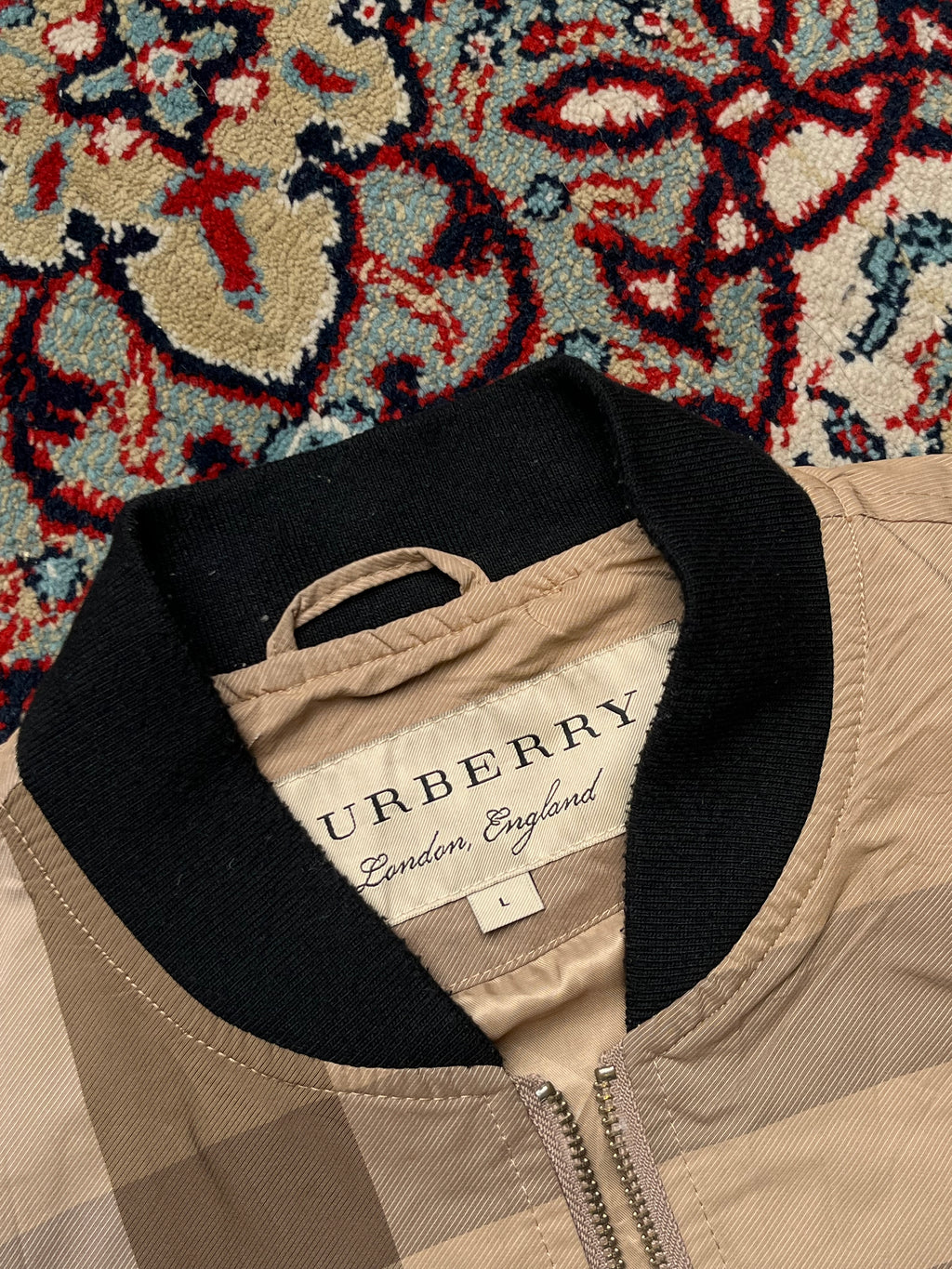 Burberry Beige Nova Check Plaid Metal Equestrian Knight Bomber Jacket - M