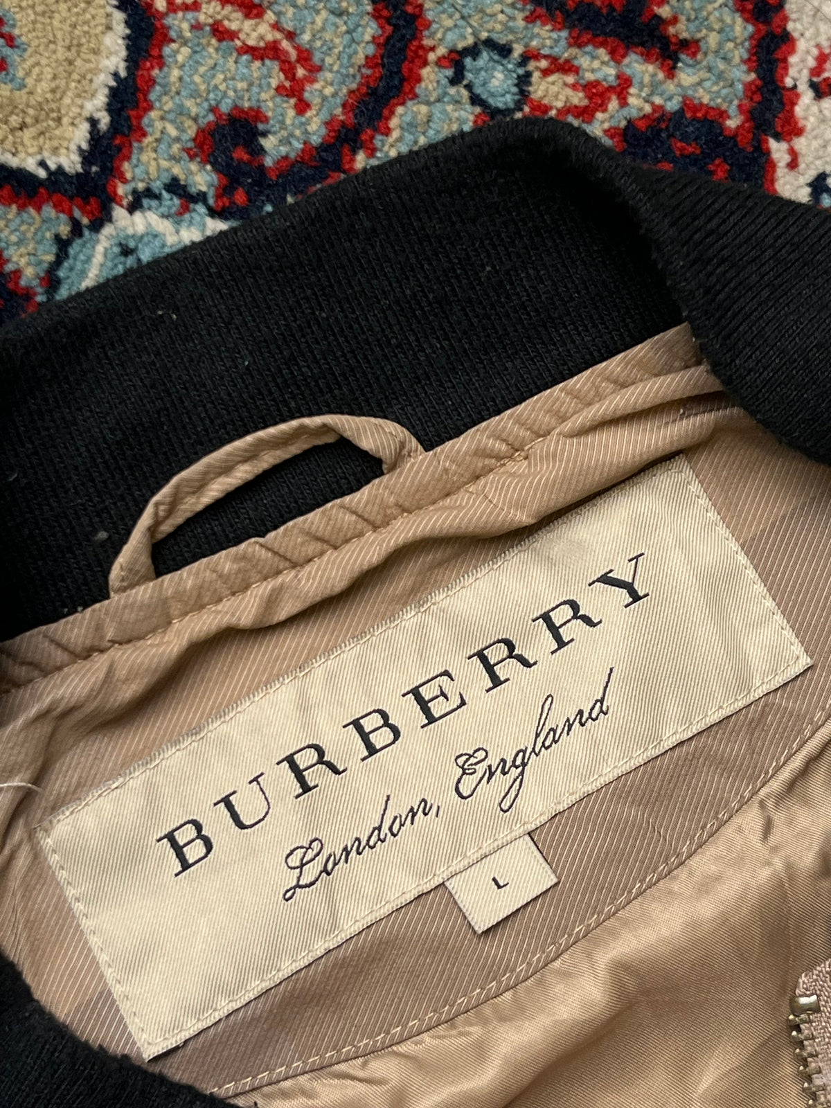Burberry Beige Nova Check Plaid Metal Equestrian Knight Bomber Jacket - M