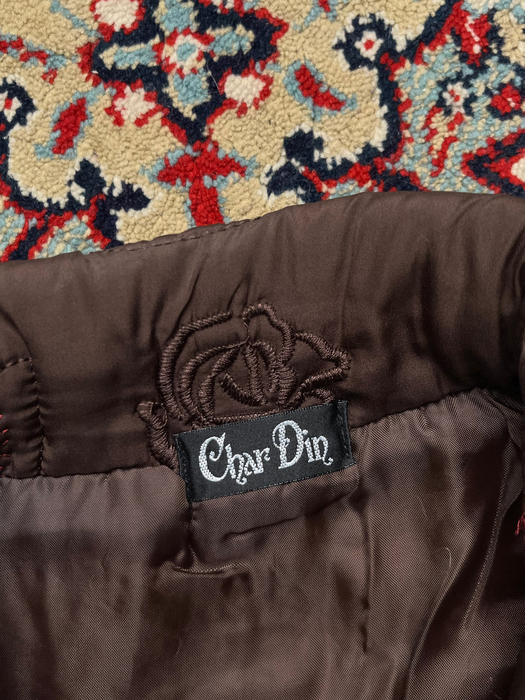 Char Din Brown Floral Quilted Embroidered Padded SLEEVELESS JACKET - L