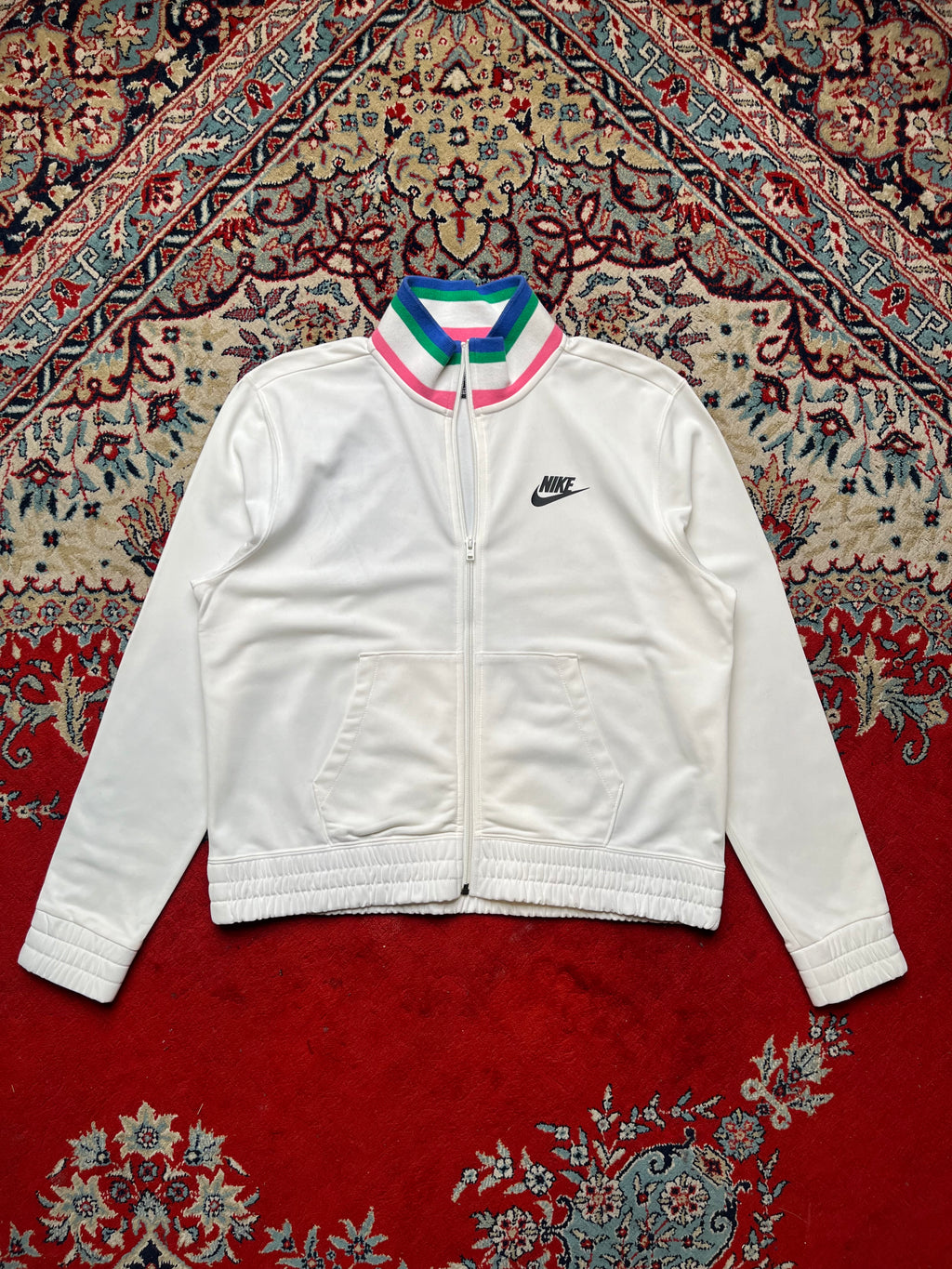 Nike Womens White Rainbow Striped Ribbed Collar Track Jacket - XL
