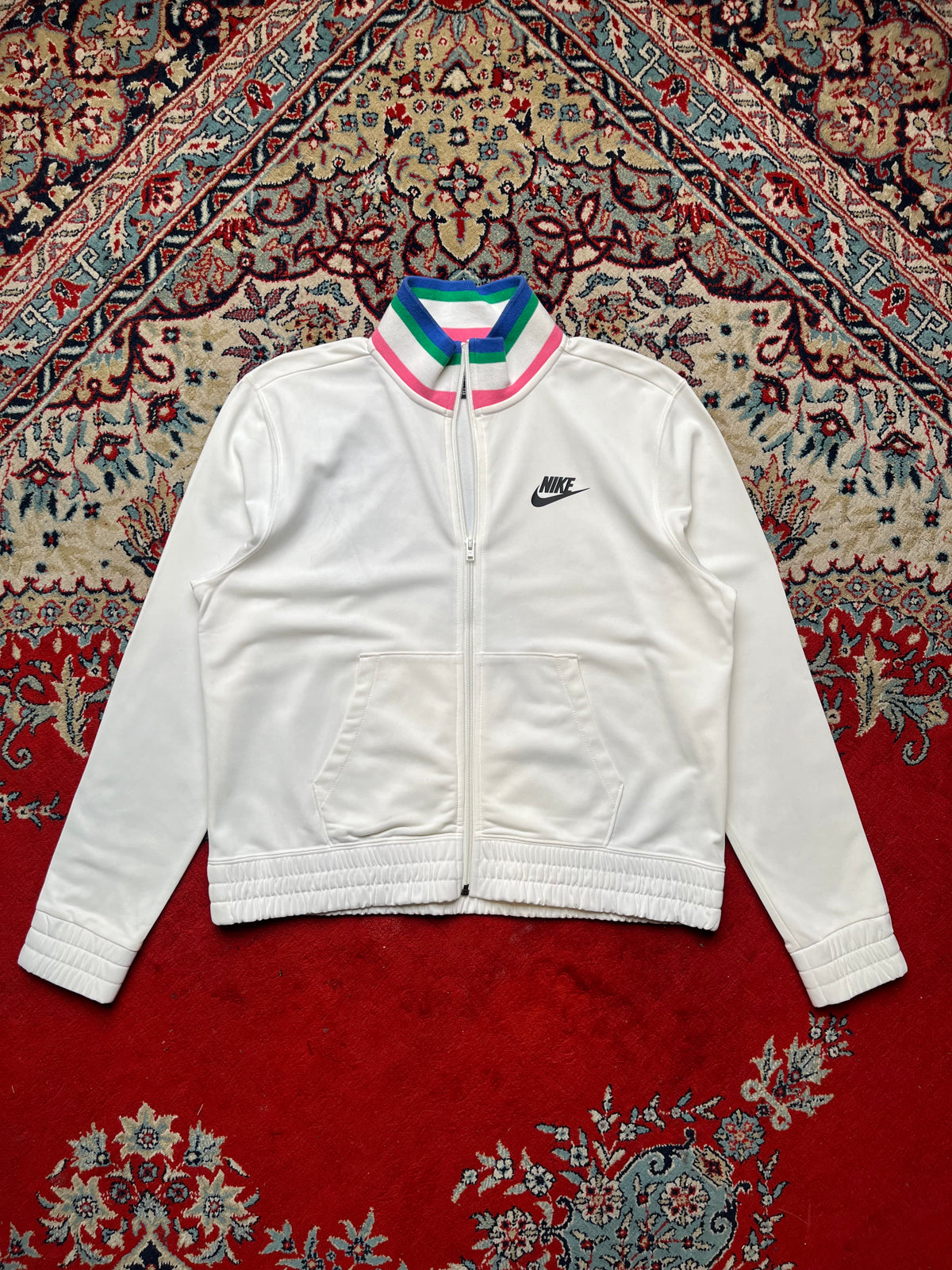 Nike Womens White Rainbow Striped Ribbed Collar Track Jacket - XL