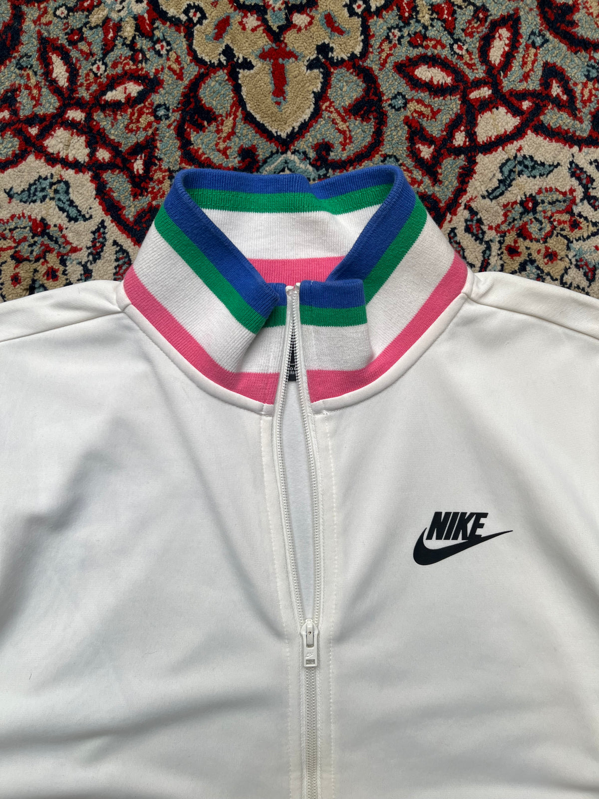 Nike Womens White Rainbow Striped Ribbed Collar Track Jacket - XL