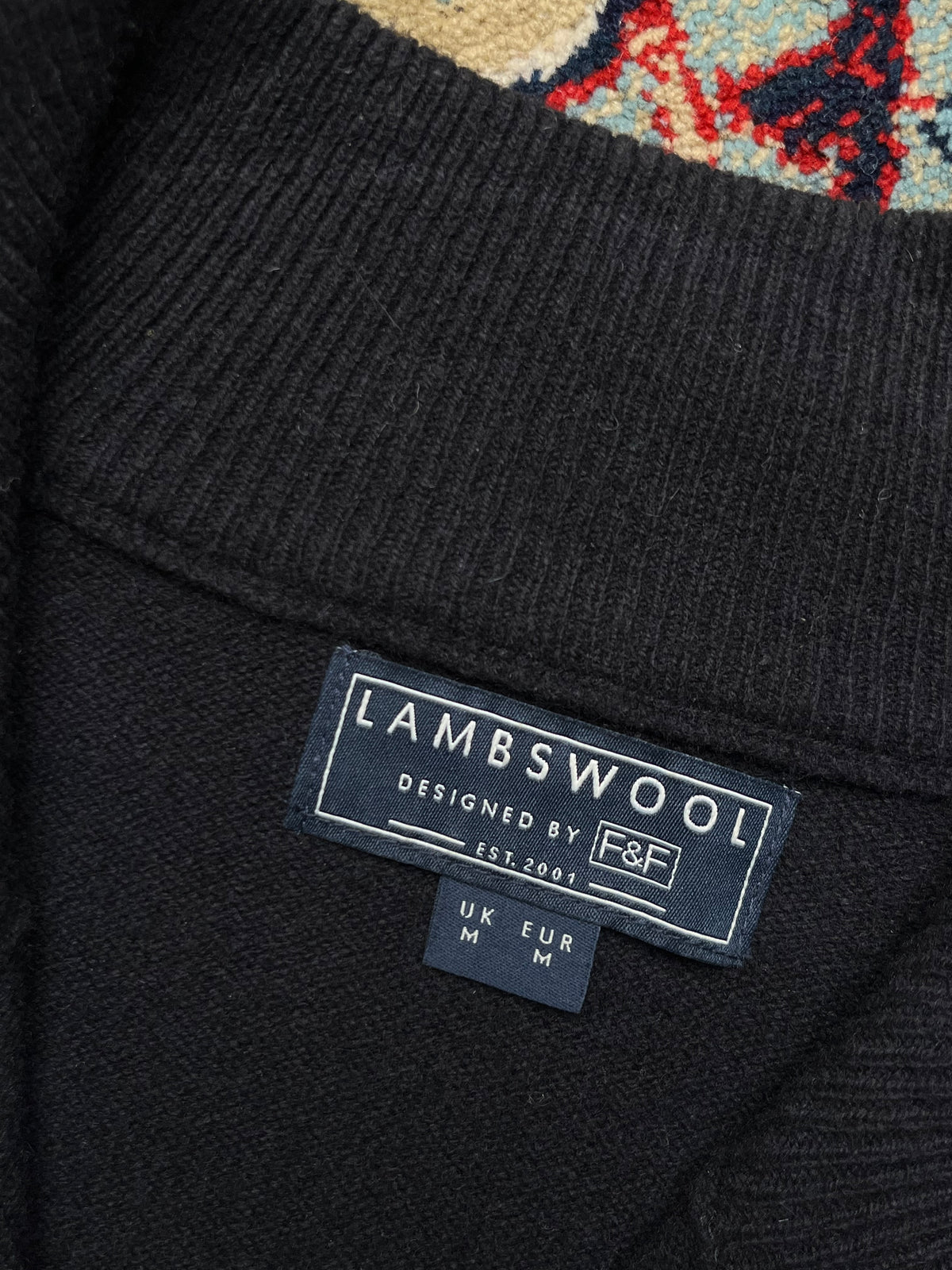F&F Black Lambswool Embroidered Stag Quarter Zip Knit Sweater - L