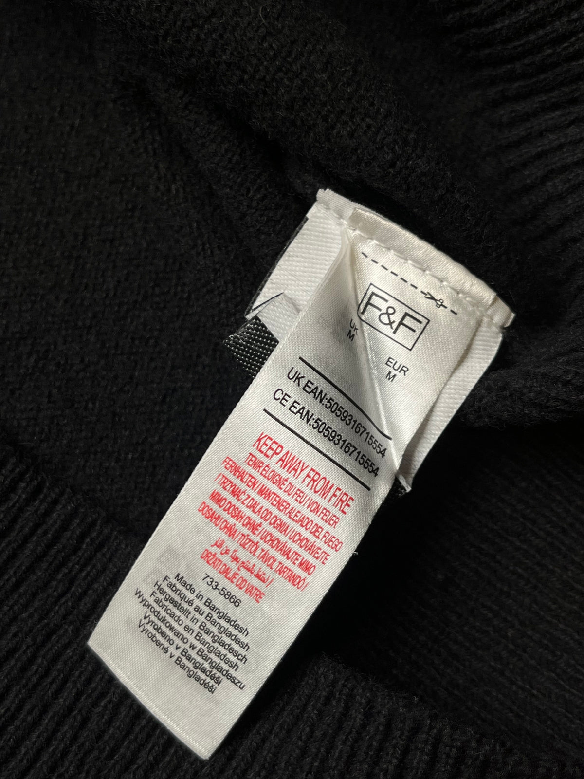 F&F Black Lambswool Embroidered Stag Quarter Zip Knit Sweater - L