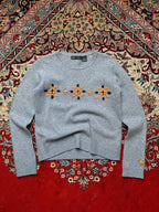 Jamie Scott Heather Blue Floral Embroidered Lambswool Knit Sweater - M