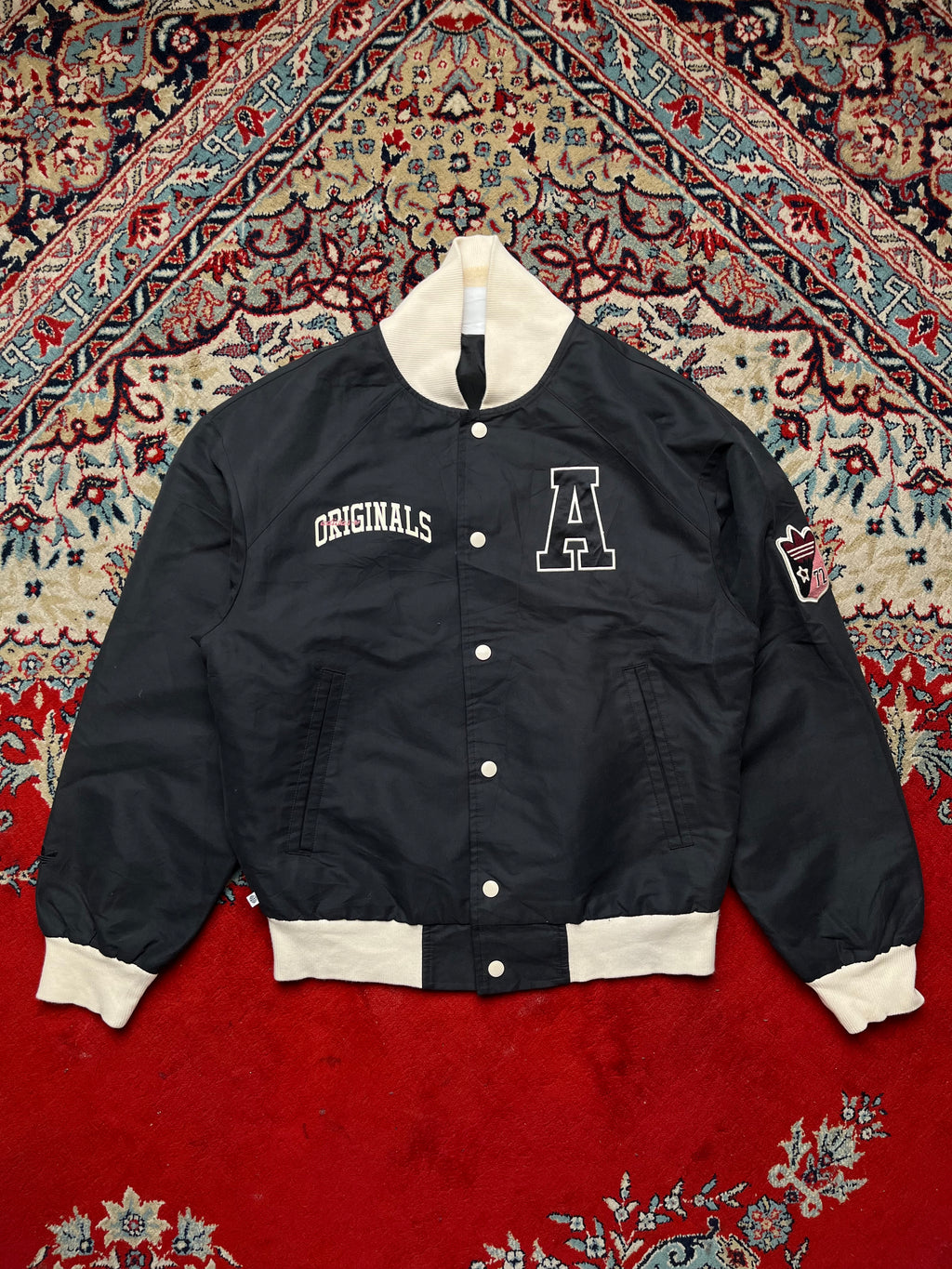 Adidas Originals Black & Off-White Varsity Bomber Jacket - M