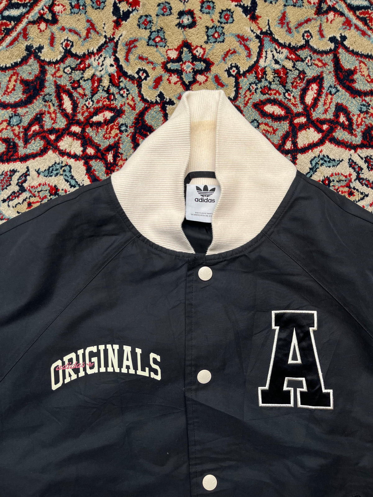 Adidas Originals Black & Off-White Varsity Bomber Jacket - M