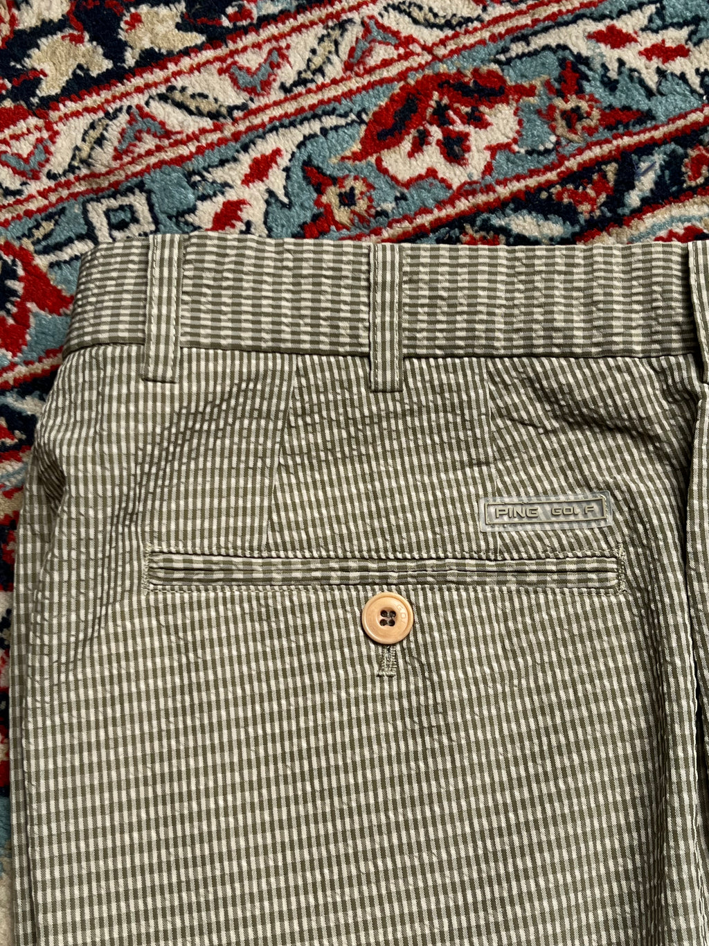 Ping Golf Green Gingham Check Pleated Front Cuffed Casual DRESS PANTS - 30