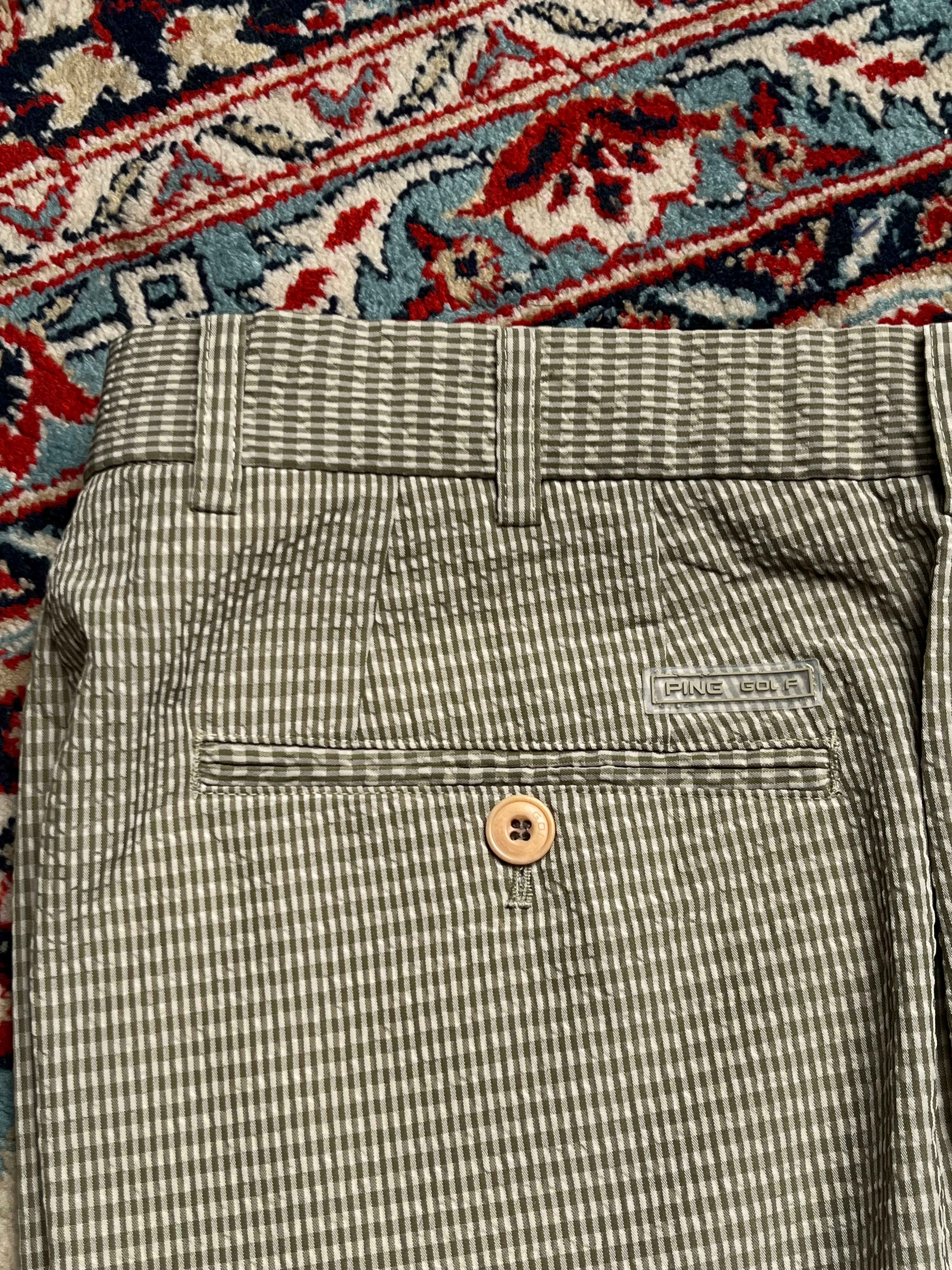 Ping Golf Green Gingham Check Pleated Front Cuffed Casual DRESS PANTS - 30