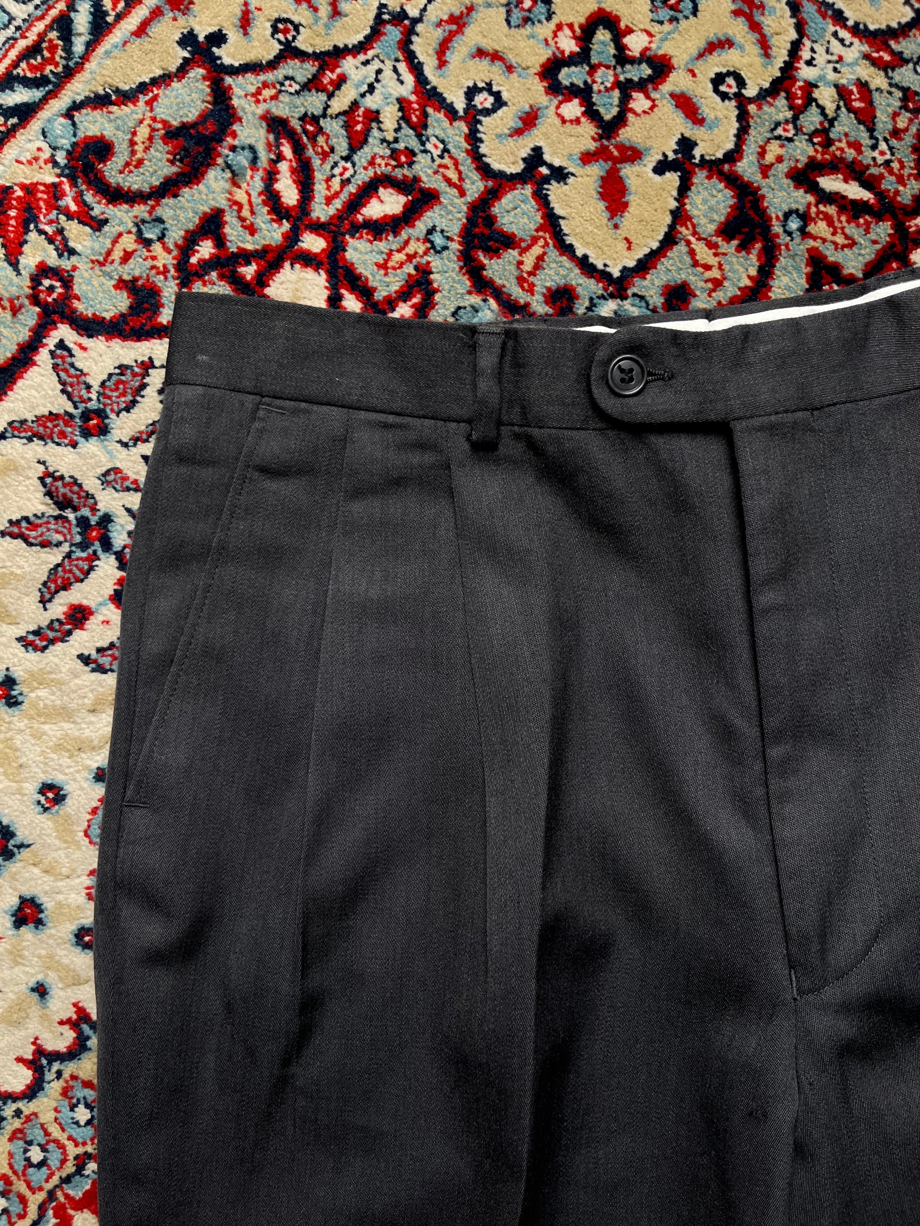 YSL Yves Saint Laurent Charcoal Gray Pleated Front Cuffed Luxury Dress PANTS - 32