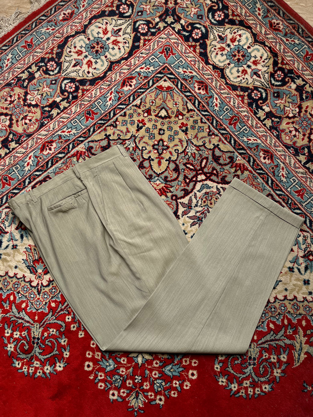 Vintage Kenzo Homme Sage Green Pleated Cuffed Luxury DRESS PANTS - 34