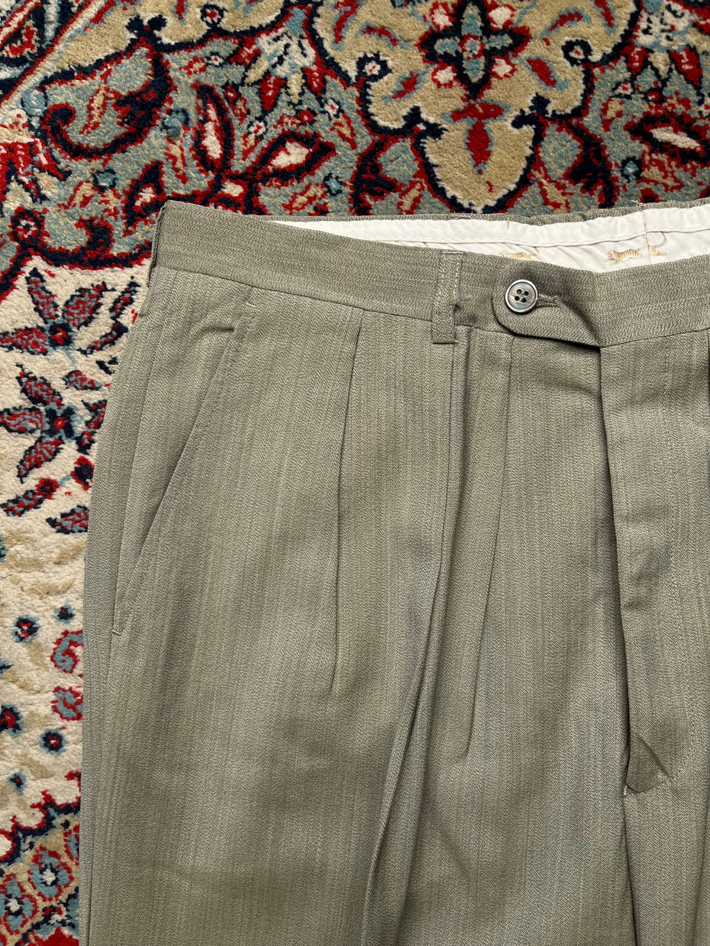 Vintage Kenzo Homme Sage Green Pleated Cuffed Luxury DRESS PANTS - 34