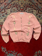 Vintage Oronero Pink Cable Knit Floral Embroidered Cardigan - S