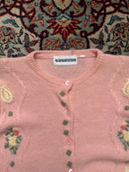 Vintage Oronero Pink Cable Knit Floral Embroidered Cardigan - S