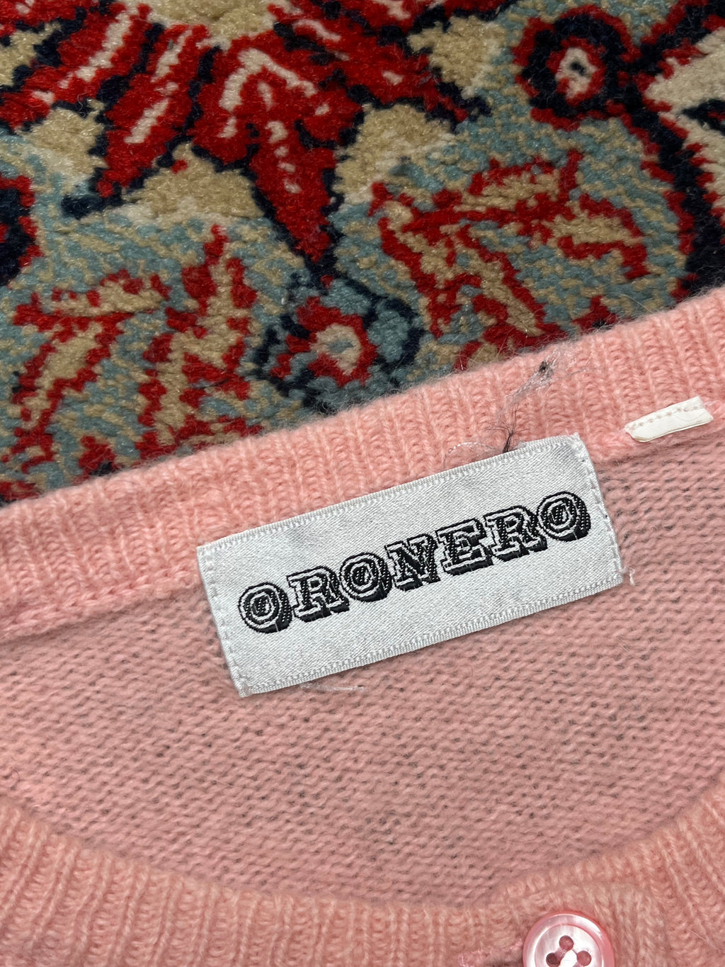 Vintage Oronero Pink Cable Knit Floral Embroidered Cardigan - S
