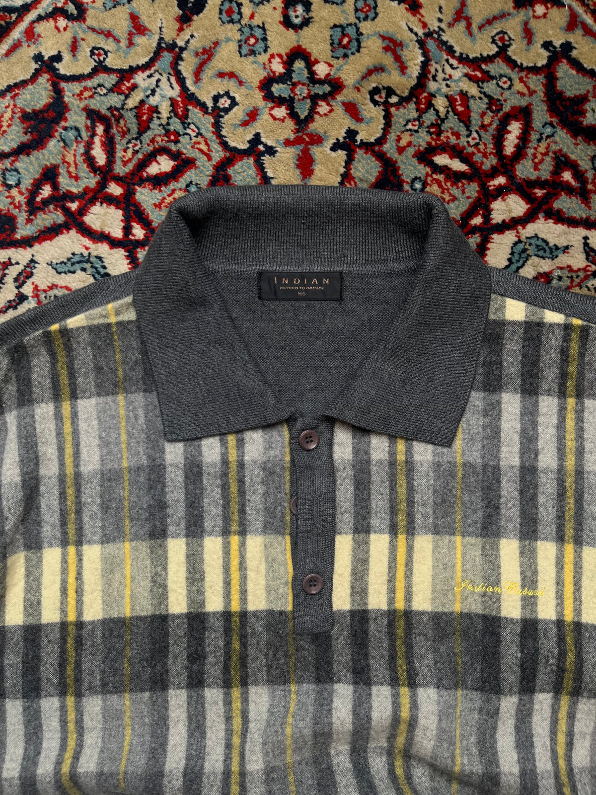 Vintage Indian Return To Nature Wool Polo Knit Sweater - L