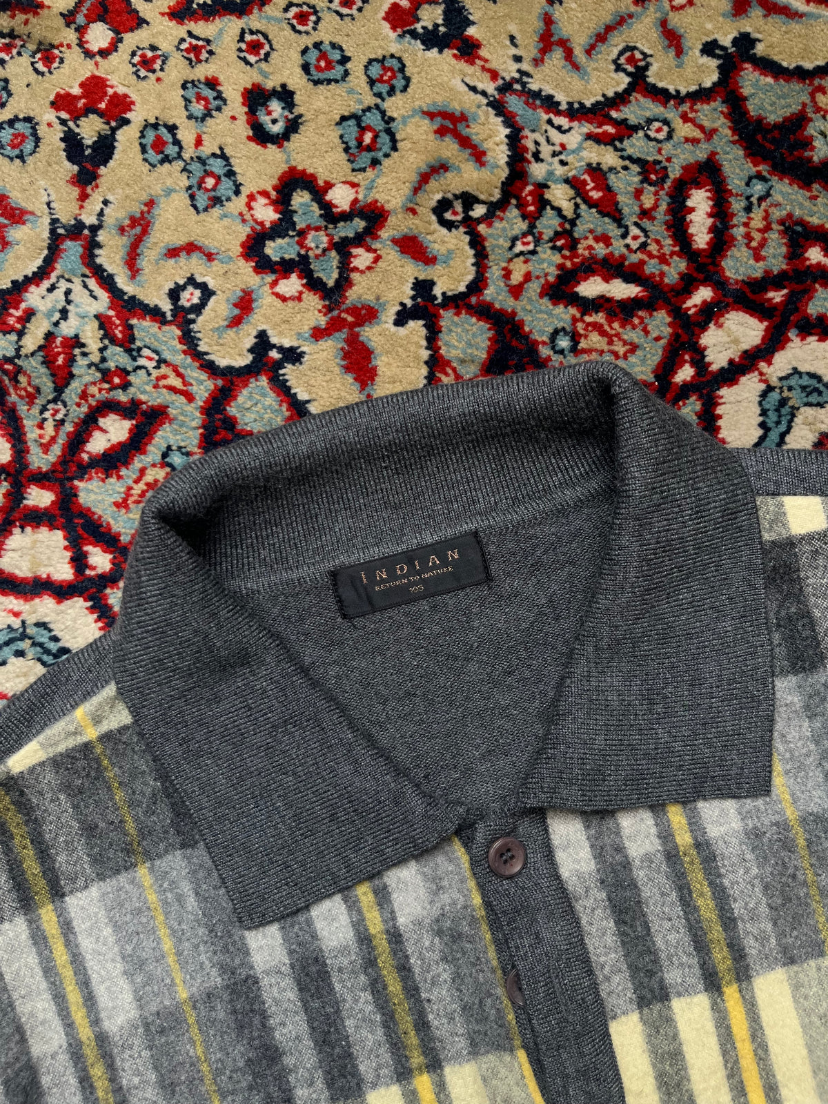 Vintage Indian Return To Nature Wool Polo Knit Sweater - L