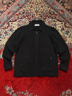 Crocodile Black Collared Full Zip Heavy Knit Cardigan - M