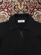 Crocodile Black Collared Full Zip Heavy Knit Cardigan - M