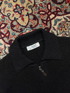 Crocodile Black Collared Full Zip Heavy Knit Cardigan - M