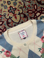 Country Rose Argyle Floral Embroidered Wool Cardigan - L