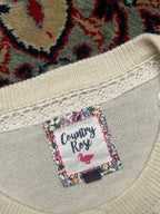 Country Rose Argyle Floral Embroidered Wool Cardigan - L