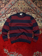 Vintage Next Wool Blend Striped Navy Blue Burgundy Crewneck Sweater - M