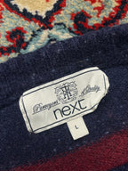 Vintage Next Wool Blend Striped Navy Blue Burgundy Crewneck Sweater - M