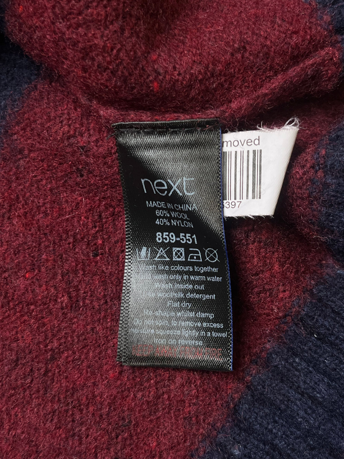 Vintage Next Wool Blend Striped Navy Blue Burgundy Crewneck Sweater - M