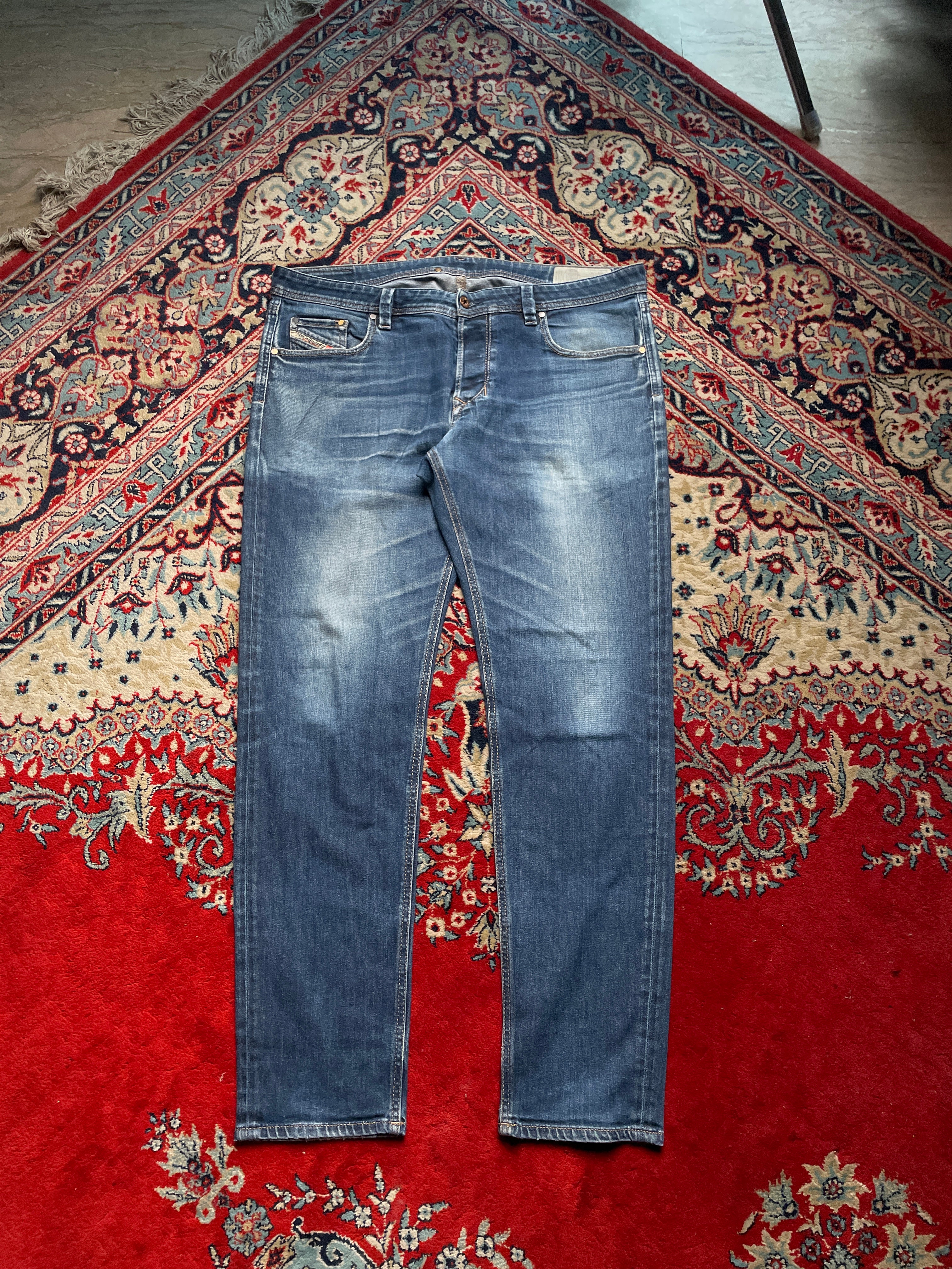 DIESEL LARKEE BEEX Tapered Fit Blue Distressed Stonewash Denim JEANS