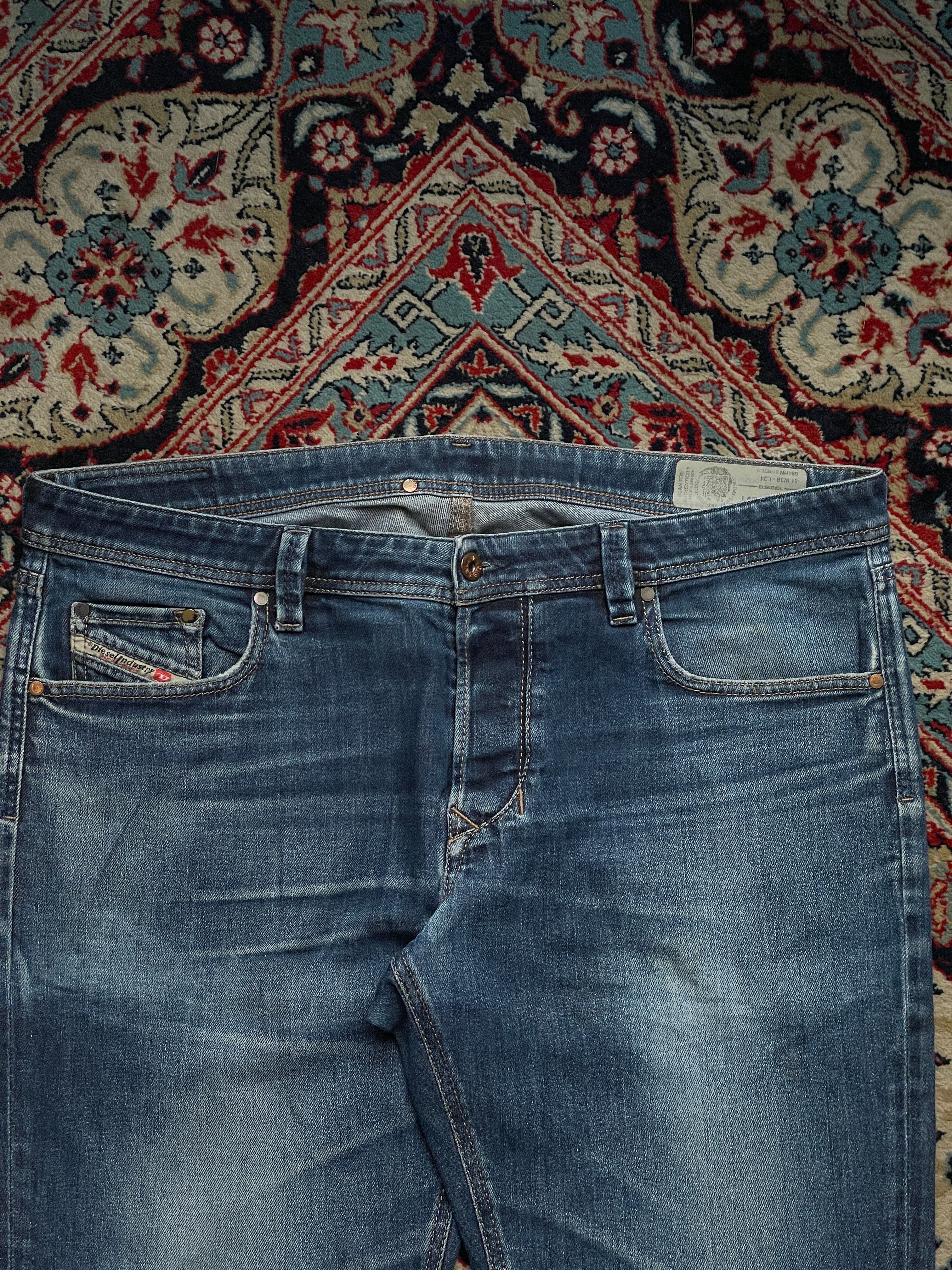 DIESEL LARKEE BEEX Tapered Fit Blue Distressed Stonewash Denim JEANS