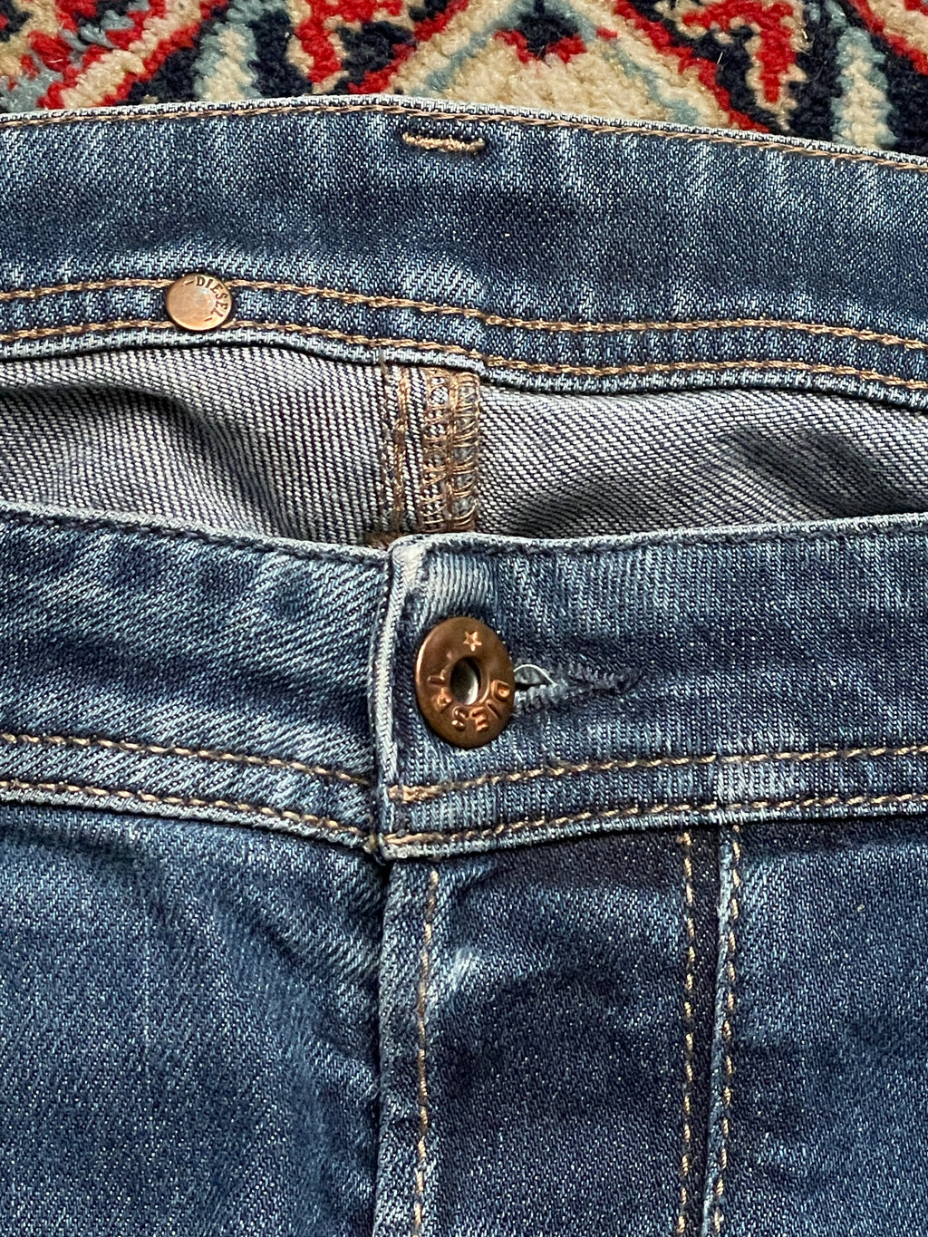 DIESEL LARKEE BEEX Tapered Fit Blue Distressed Stonewash Denim JEANS