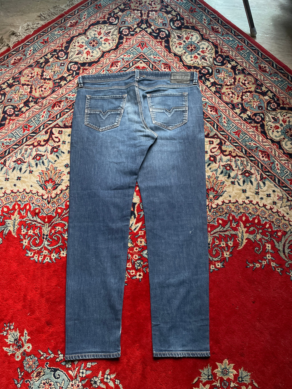 DIESEL LARKEE BEEX Tapered Fit Blue Distressed Stonewash Denim JEANS