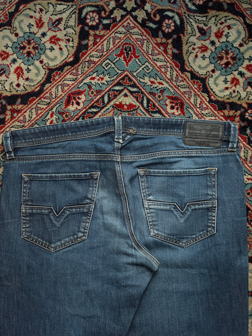 DIESEL LARKEE BEEX Tapered Fit Blue Distressed Stonewash Denim JEANS