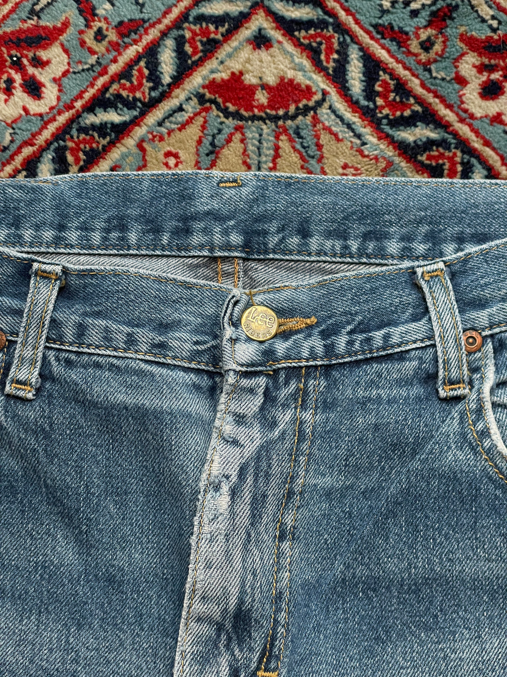 Vintage Lee Riders Light Wash Distressed Straight FIT Denim JEANS - 34