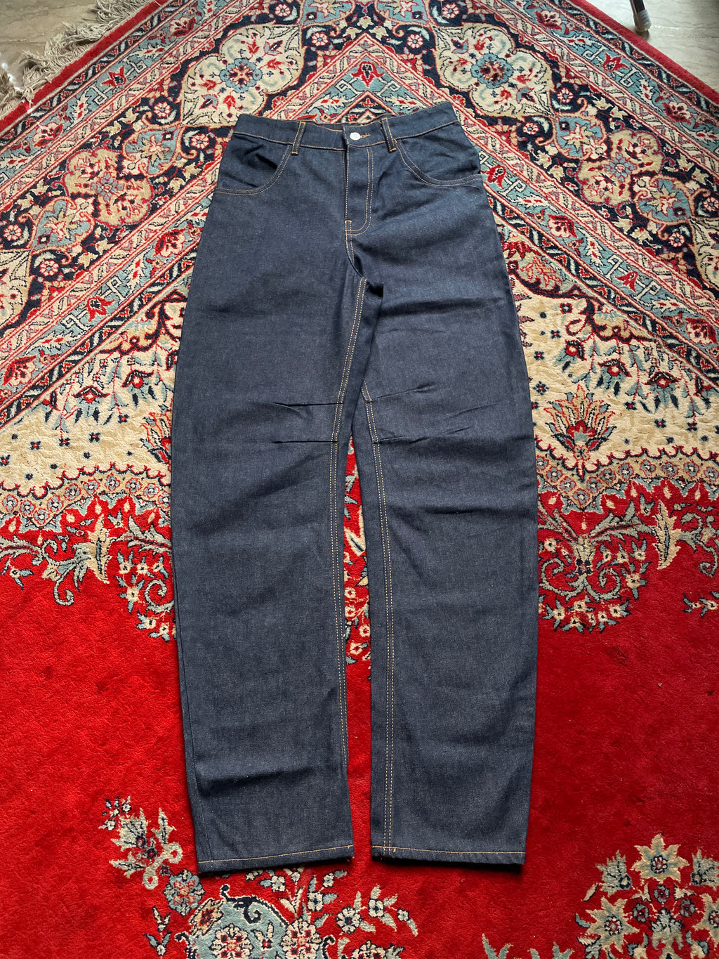 Vintage Dark Indigo Raw Denim Contrast Stitch HEAVYWEIGHT Boxy RELAXED FIT JEANS - 30
