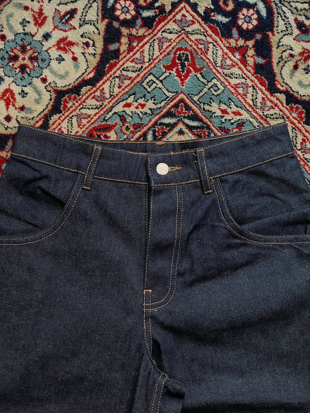 Vintage Dark Indigo Raw Denim Contrast Stitch HEAVYWEIGHT Boxy RELAXED FIT JEANS - 30