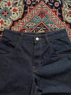 Vintage Dark Indigo Raw Denim Contrast Stitch HEAVYWEIGHT Boxy RELAXED FIT JEANS - 30