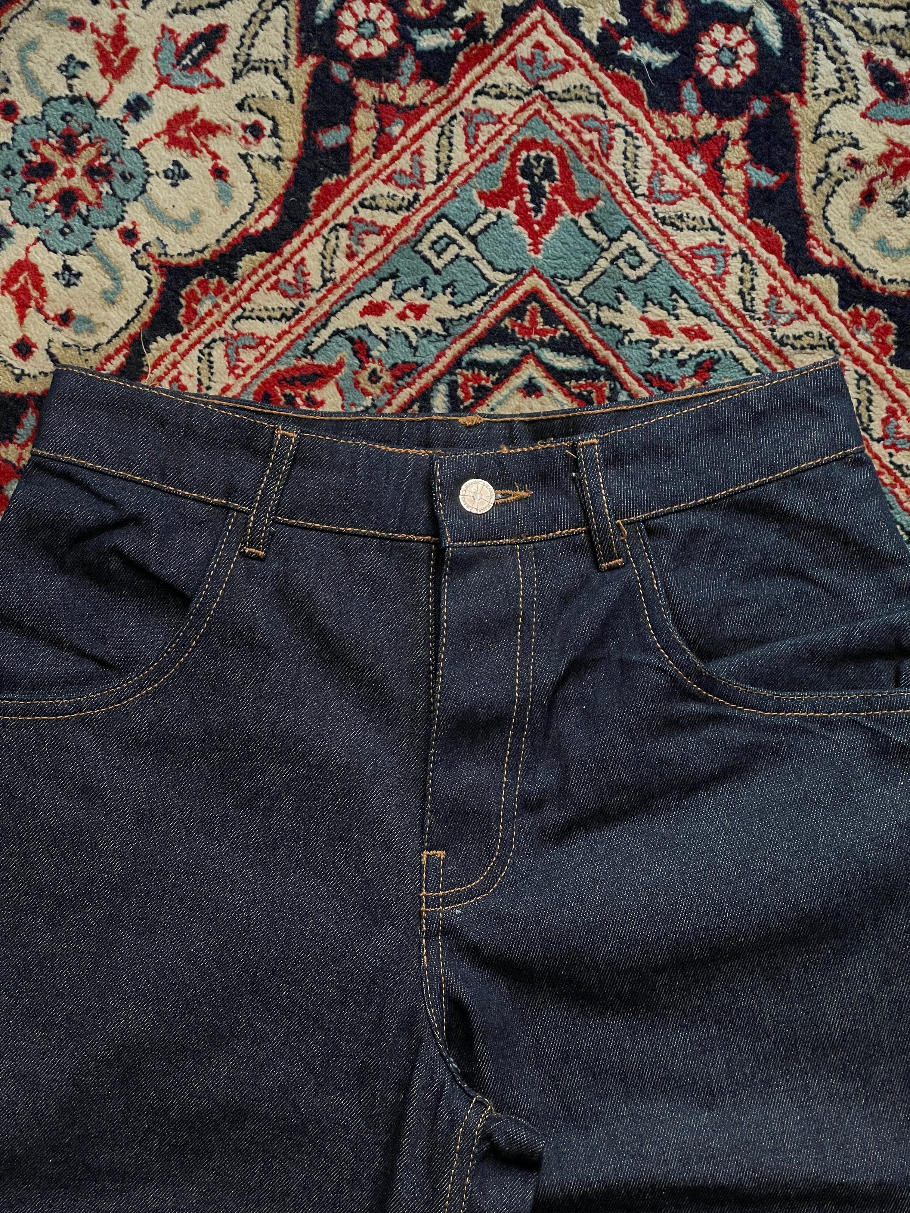 Vintage Dark Indigo Raw Denim Contrast Stitch HEAVYWEIGHT Boxy RELAXED FIT JEANS - 30