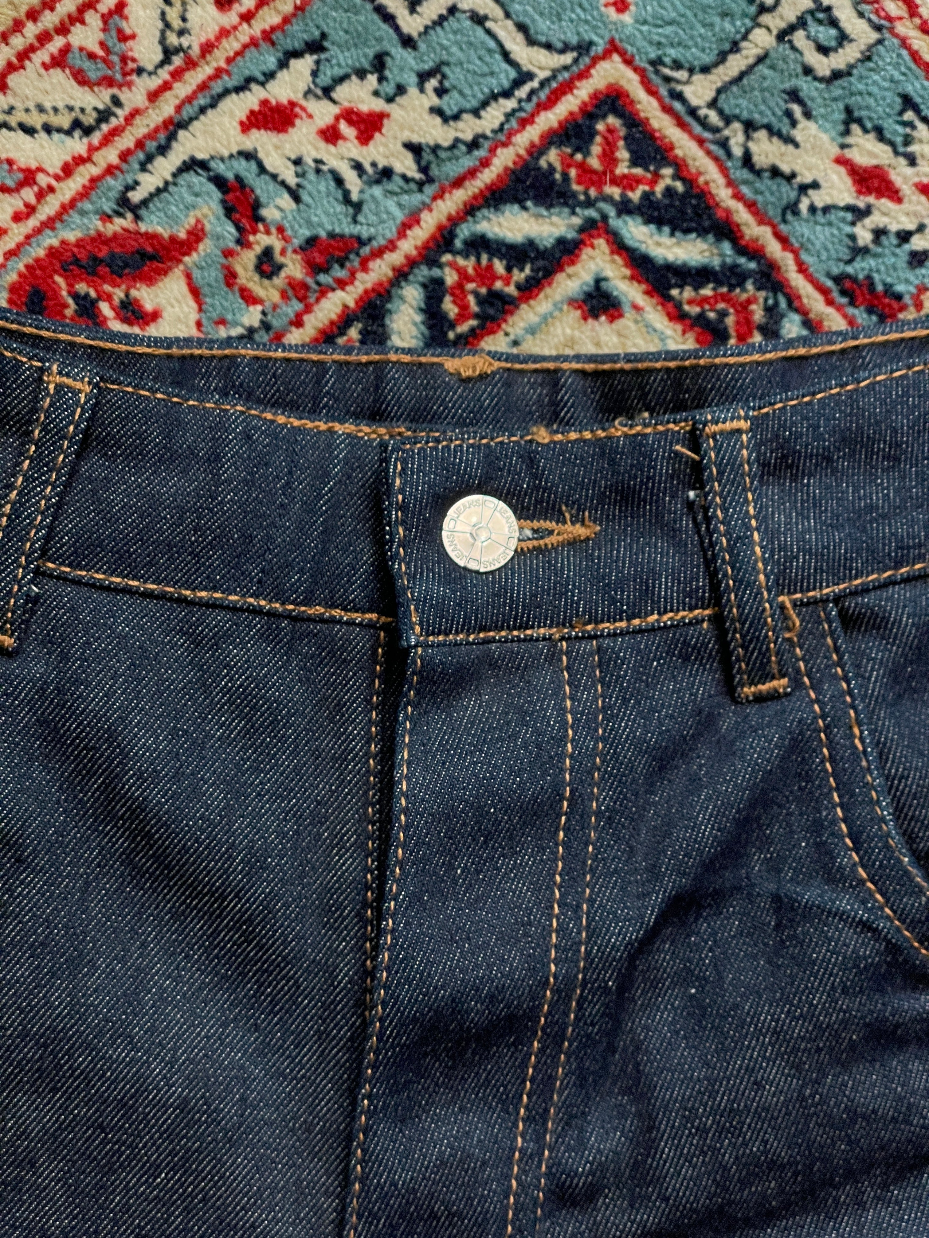 Vintage Dark Indigo Raw Denim Contrast Stitch HEAVYWEIGHT Boxy RELAXED FIT JEANS - 30