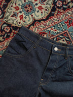 Vintage Dark Indigo Raw Denim Contrast Stitch HEAVYWEIGHT Boxy RELAXED FIT JEANS - 30