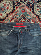 PIERRE CARDIN STRAIGHT Fit Distressed Fade Wash Blue Denim JEANS - 32