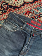 PIERRE CARDIN STRAIGHT Fit Distressed Fade Wash Blue Denim JEANS - 32