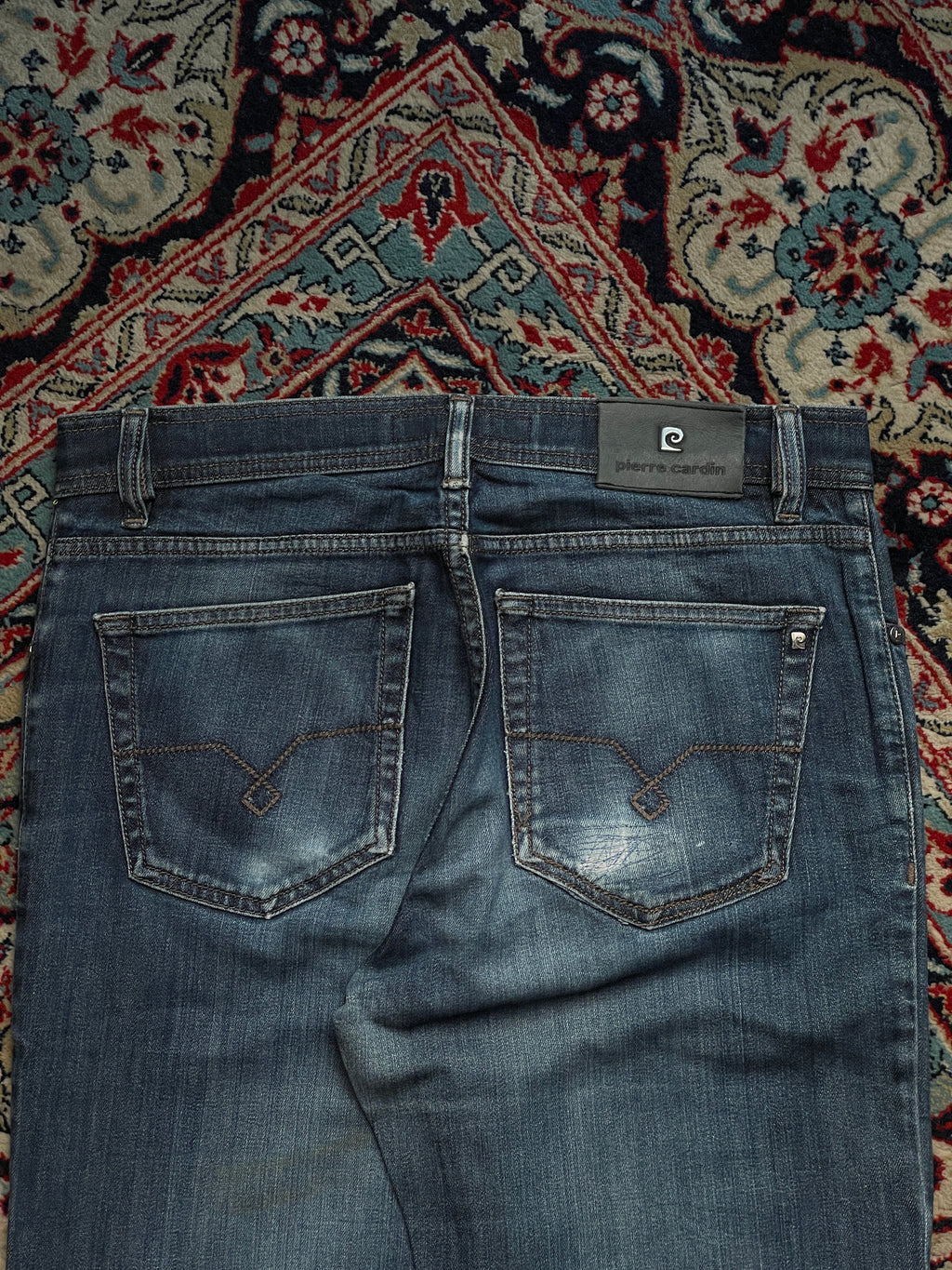 PIERRE CARDIN STRAIGHT Fit Distressed Fade Wash Blue Denim JEANS - 32
