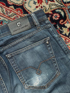 PIERRE CARDIN STRAIGHT Fit Distressed Fade Wash Blue Denim JEANS - 32